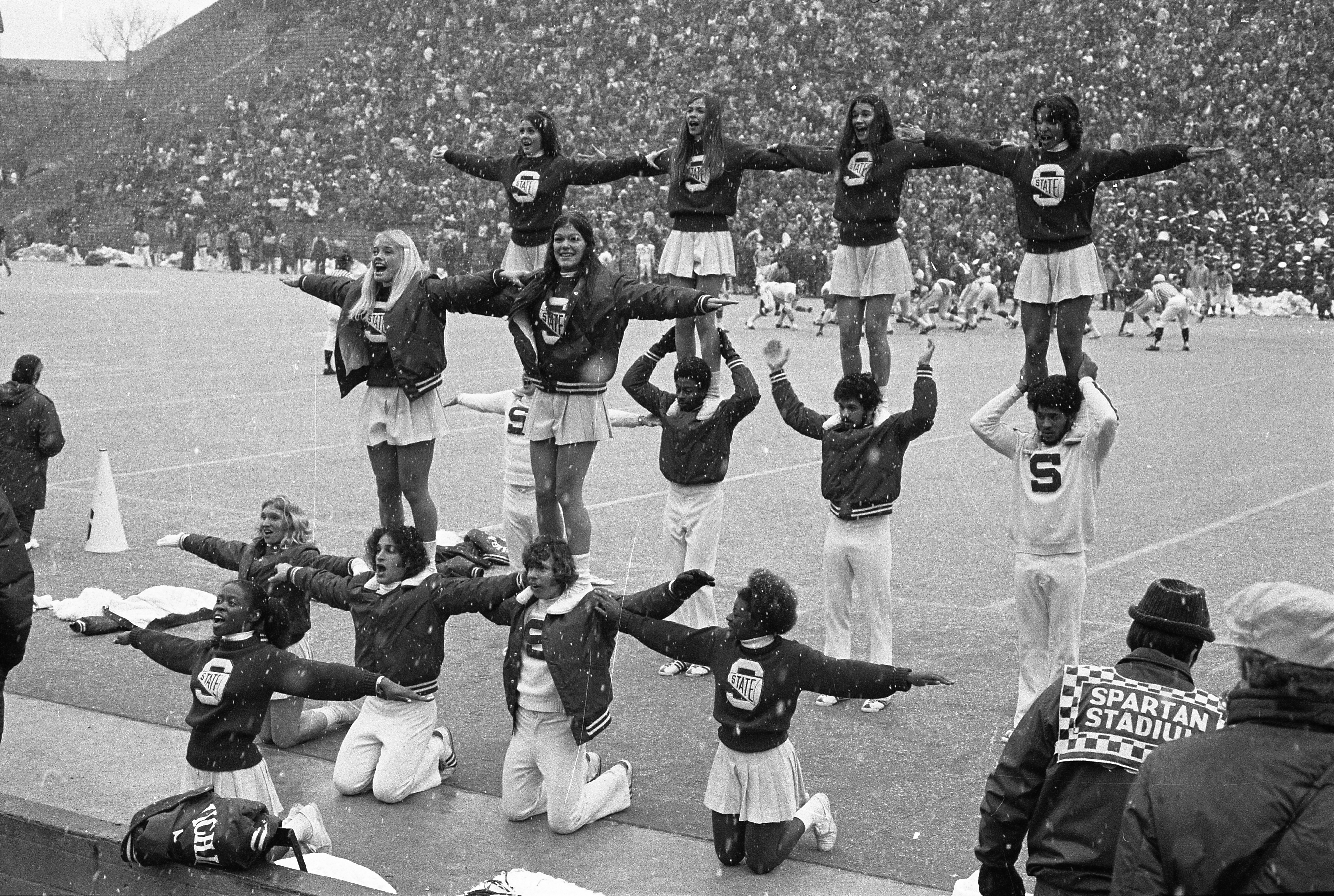 Cheerleaders at the MSU vs Northwestern football game, 1972