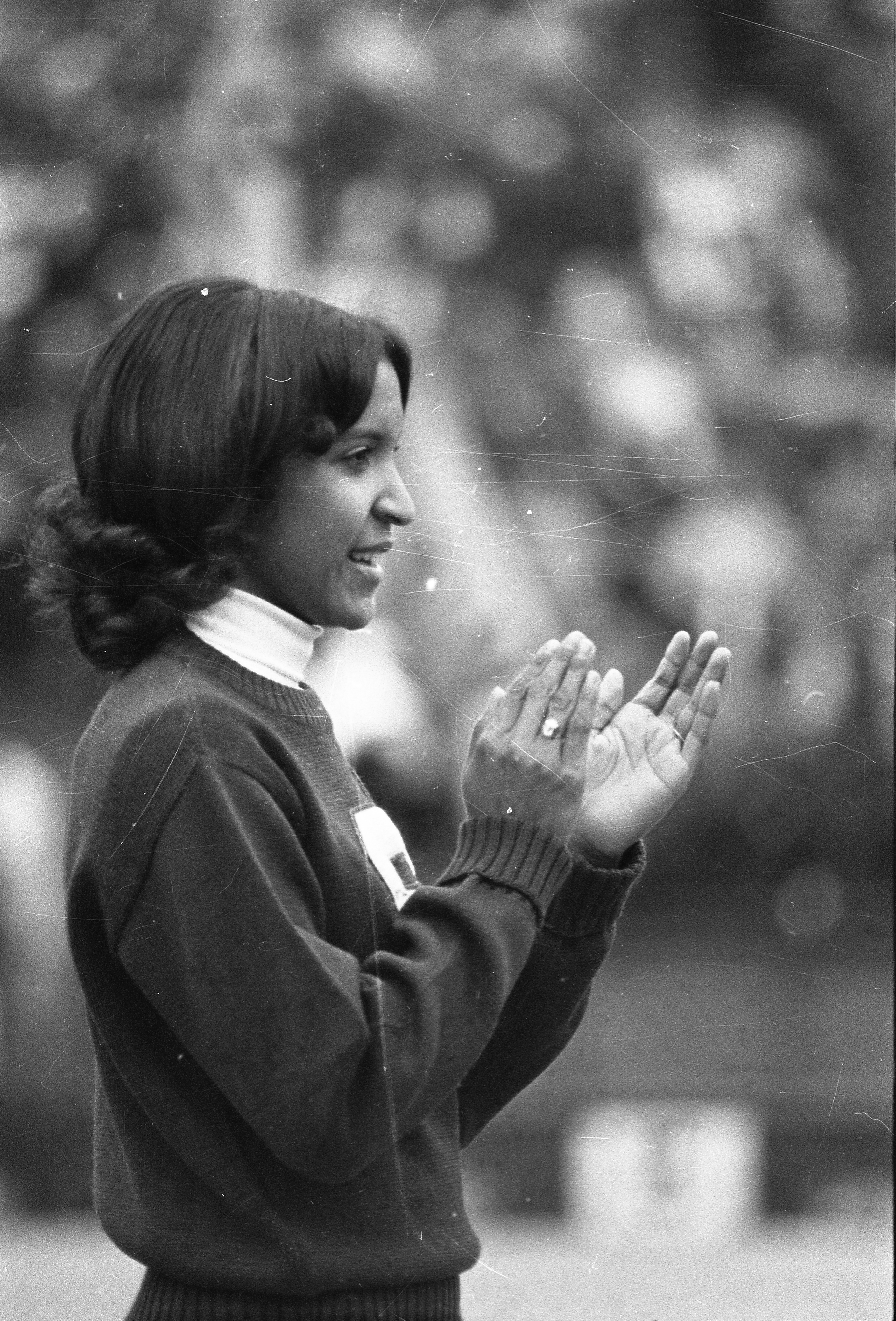 A cheerleader  at the MSU vs Northwestern football game, 1972