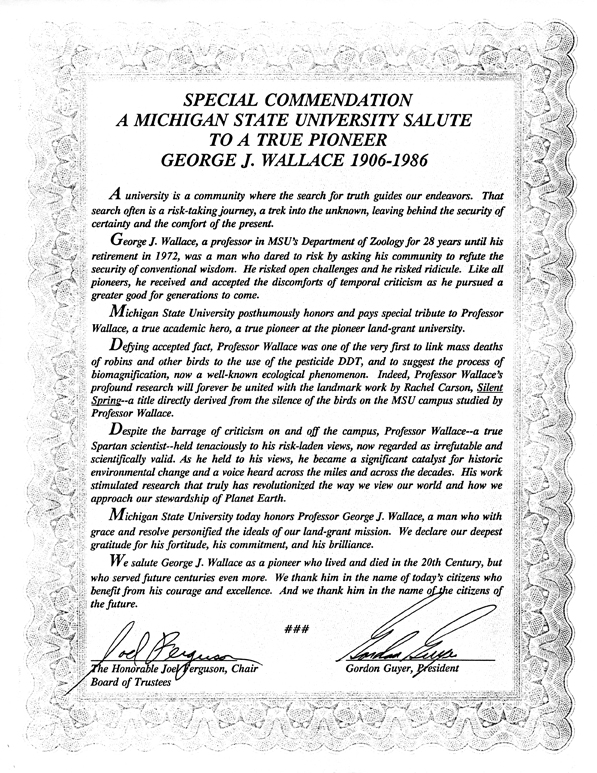 Special Commendation to George Wallace, circa 1992
