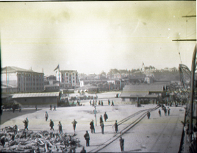 Rail yard in a City, date unknown