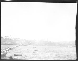 Coastline of a town & boats (Frank M. Benton papers), circa 1880s