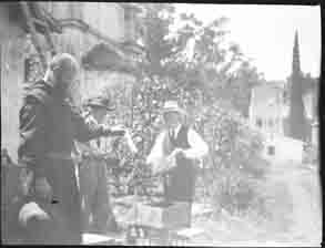 Men examining bee hives (Frank M. Benton papers), circa 1880s