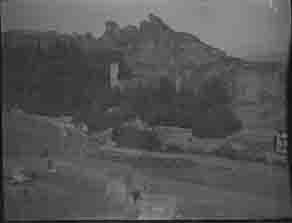 Cemetery and crumbling buildings on mountain side (Frank M. Benton papers), circa 1880s