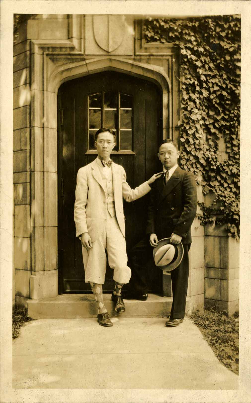 Onn Mann Liang posing with an unidentified man, 1928