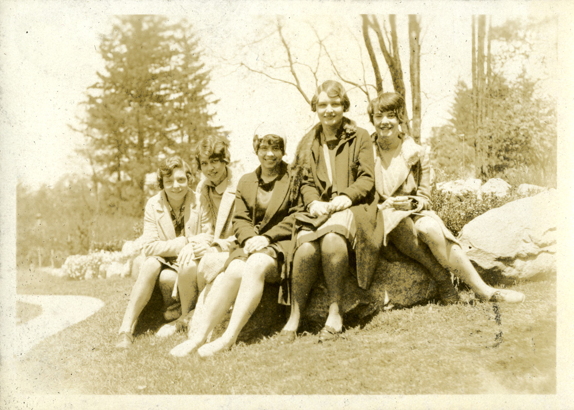 Five women on campus, taken by Onn Mann Liang, circa 1925