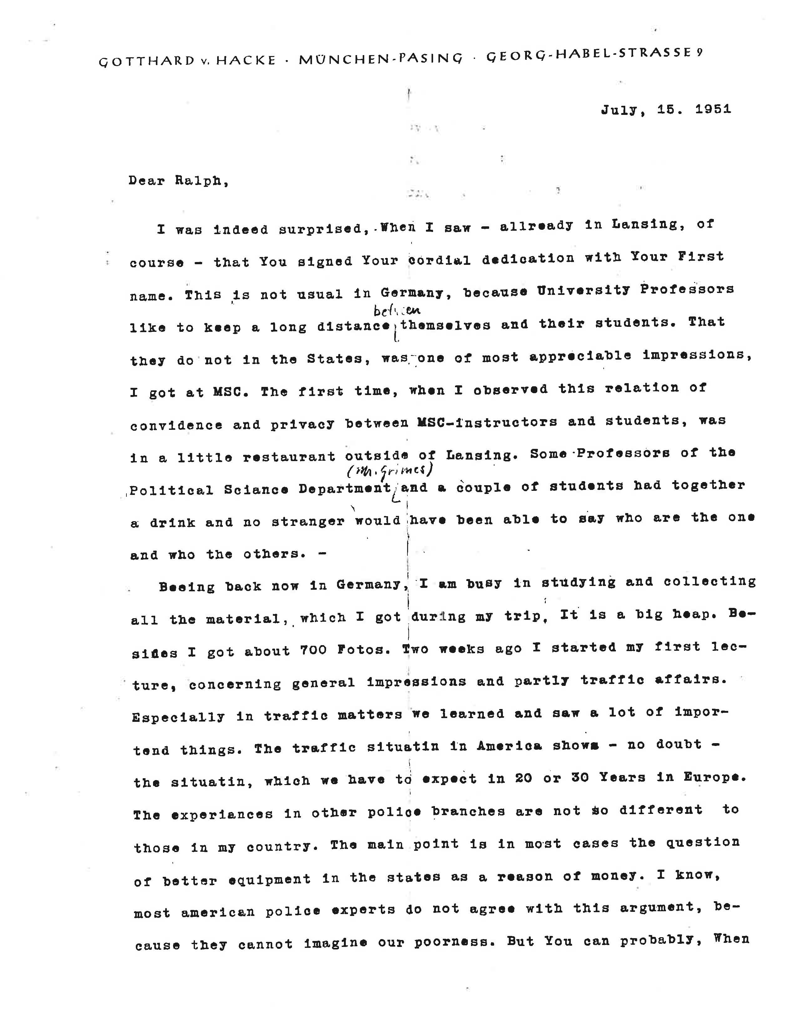 Letter to Ralph Turner
