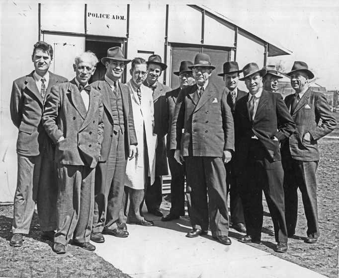 Group of German Researchers on MSU Campus with Art Brandstatter and Ralph Turner, undated (circa 1949)