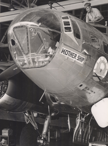 View of the front of a drone mother ship, 1945-1946