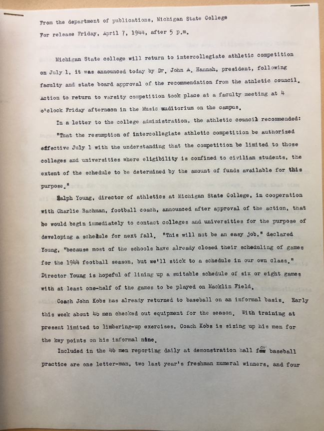 Reinstatement of Intercollegiate Athletics