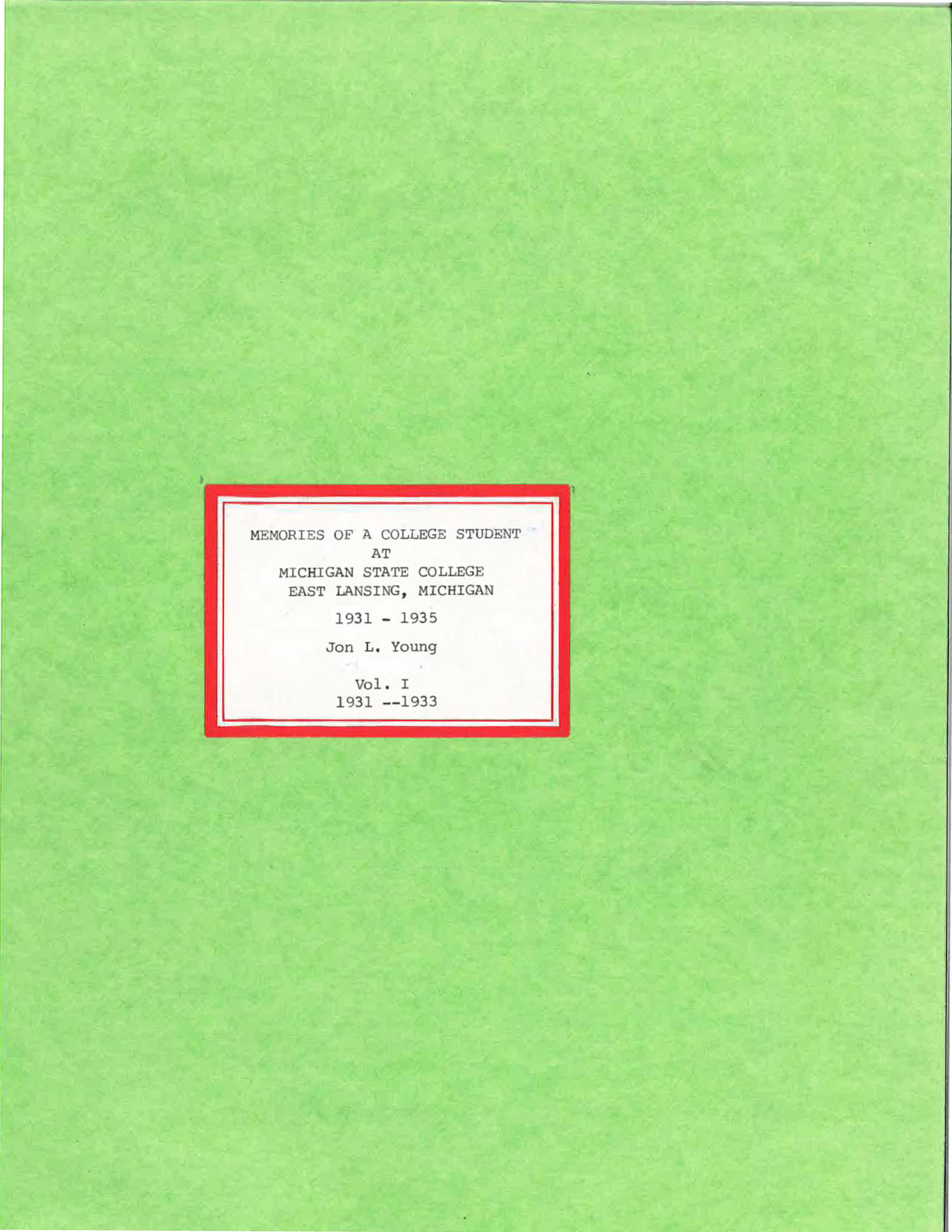 Jon L. Young reminiscences Volume I: 1931-1933