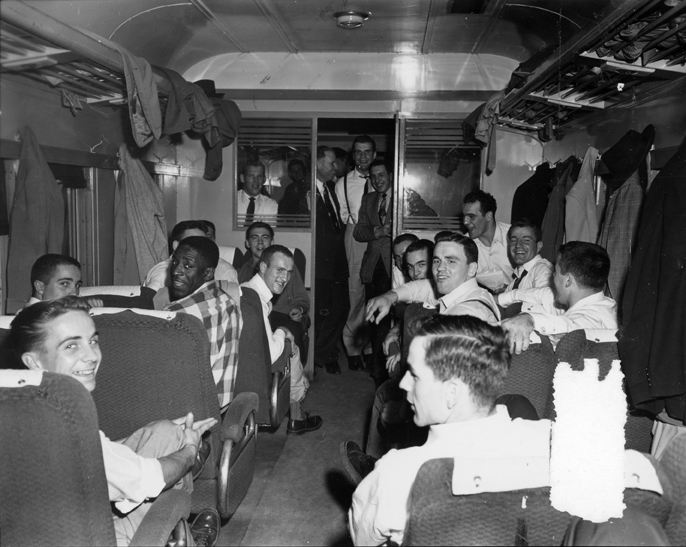 Football Team on Train after Notre Dame Game