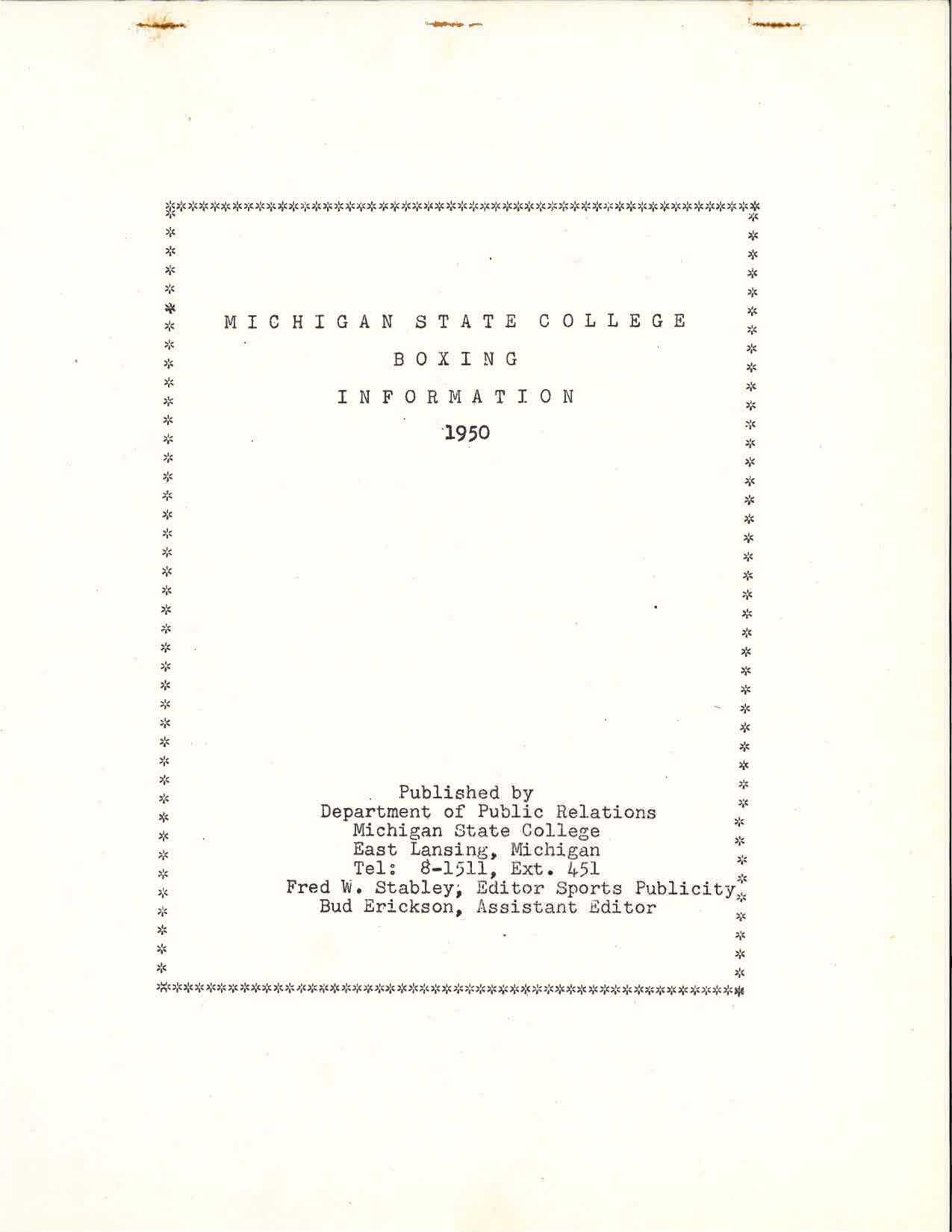 MSC Boxing Information, 1950