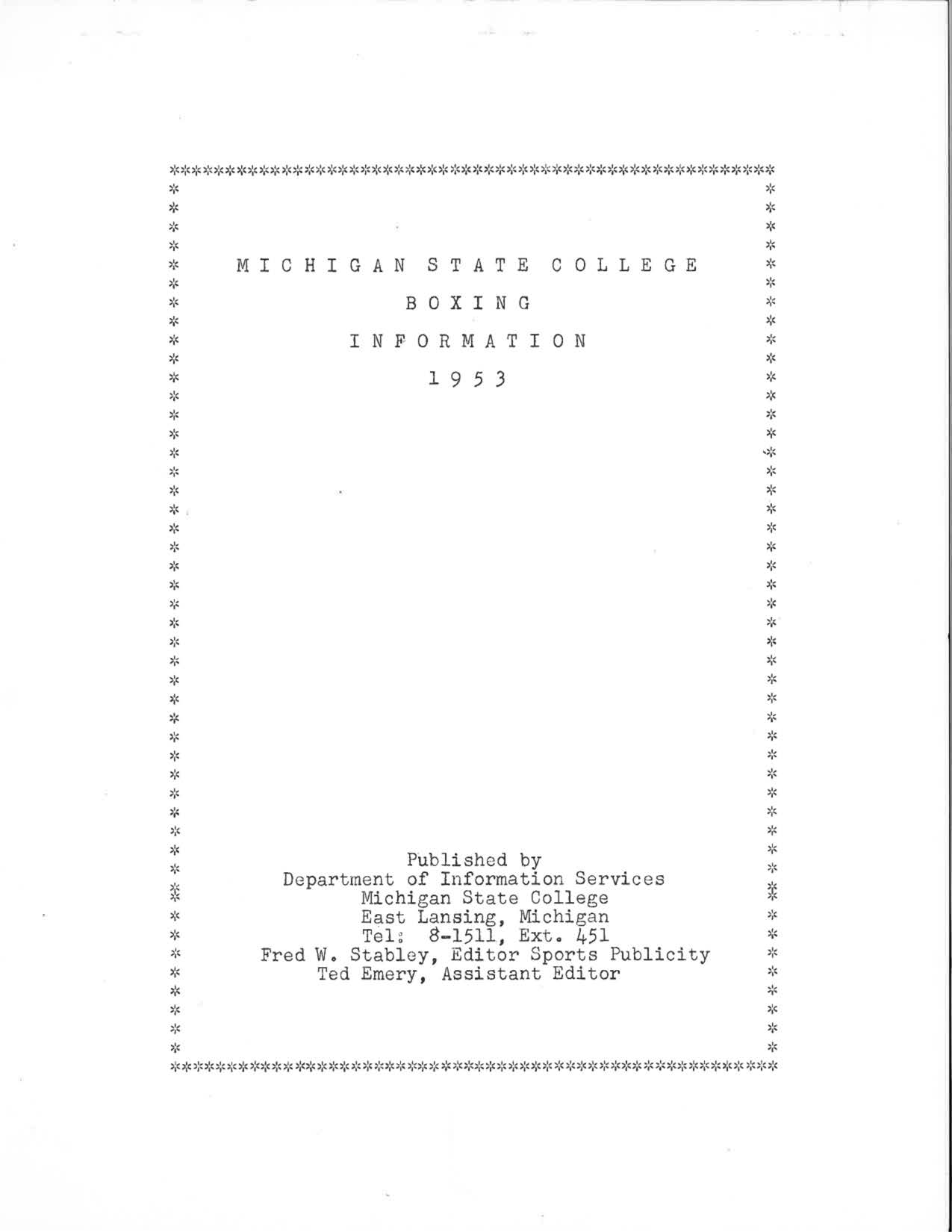 MSC Boxing Information, 1953