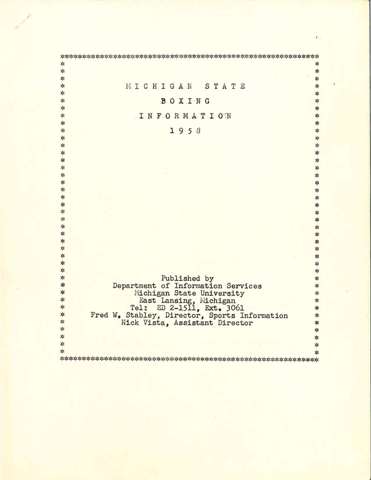 MSU Boxing Information, 1958