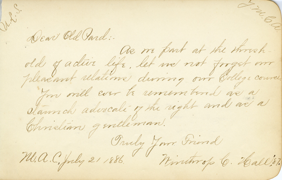 Clarence H. Judson autograph book pages, 1884-1886