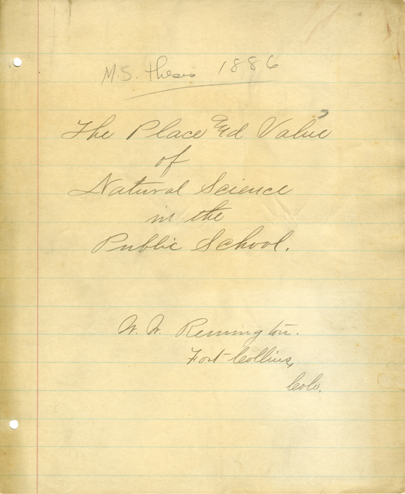 Walter W. Remington M.S. Thesis, 1886