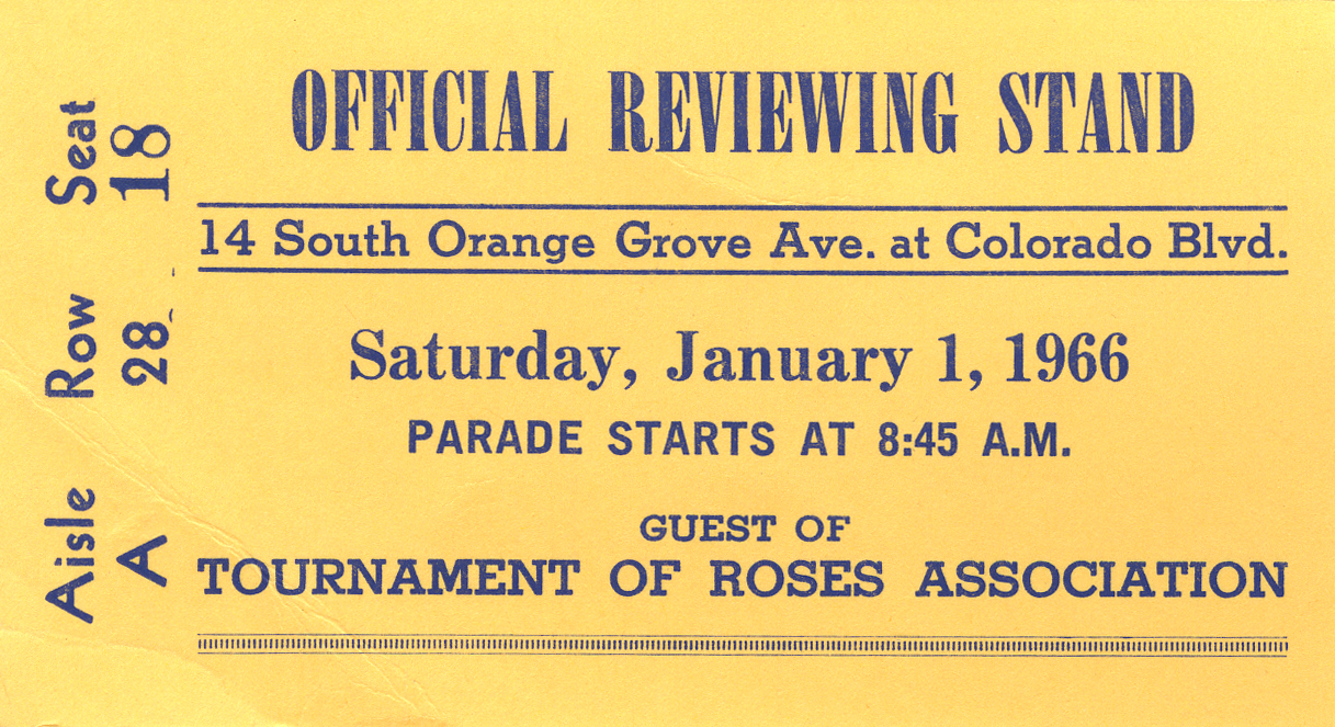 Tournament of Roses viewing pass, 1966