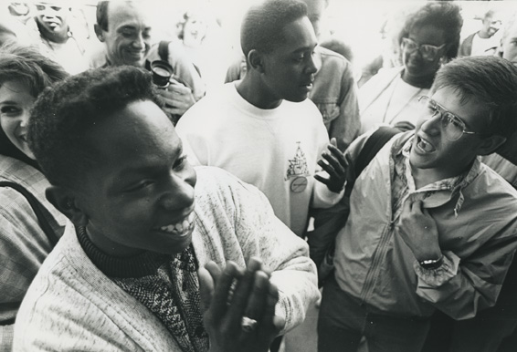 A group of students during the  1989 student occupation of Hannah Building
