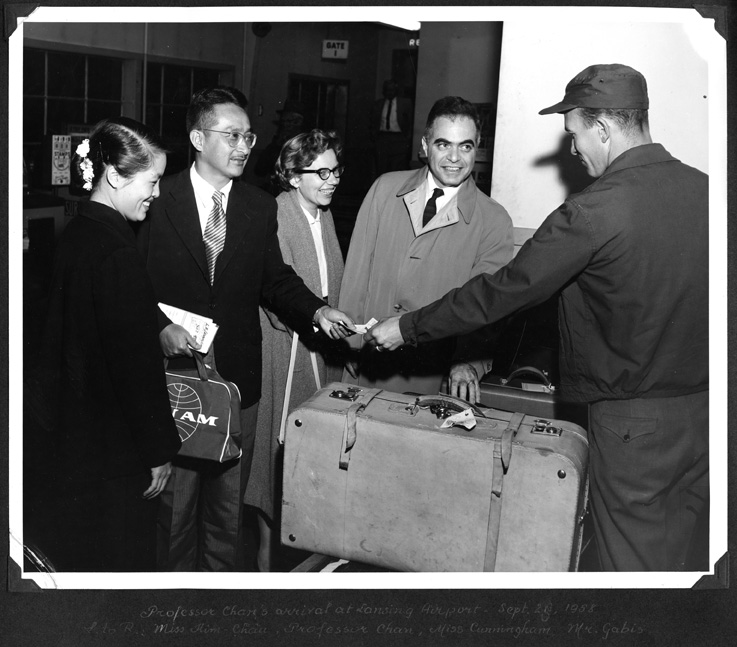 Professor Chan's arrival at Lansing Airport - Sept. 29, 1958