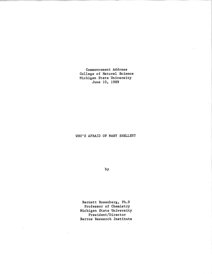 Commencement Address by Barnett Rosenberg